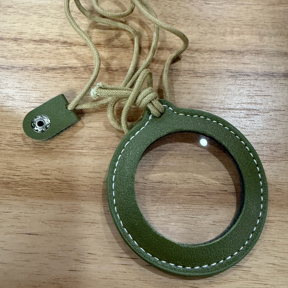 Green Leather Pendant with Magnifying Glass Center